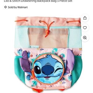 Disney‎ Lilo & Stitch Kids Drawstring Backpack - Pink and Blue